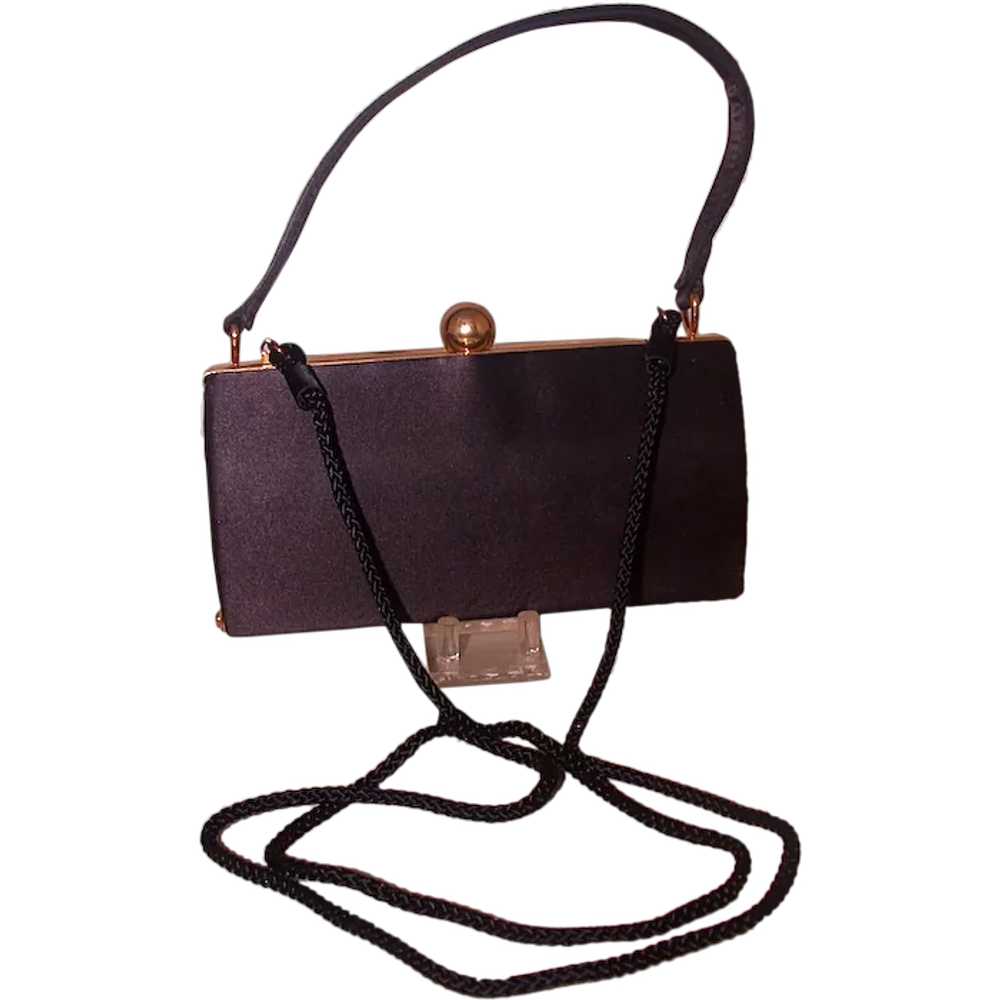 La Regale Black Satin Evening Bag, Vintage, Strap… - image 1