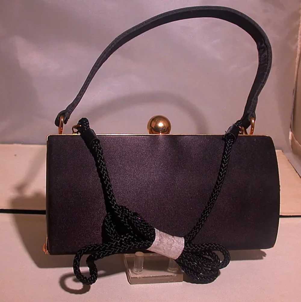 La Regale Black Satin Evening Bag, Vintage, Strap… - image 2