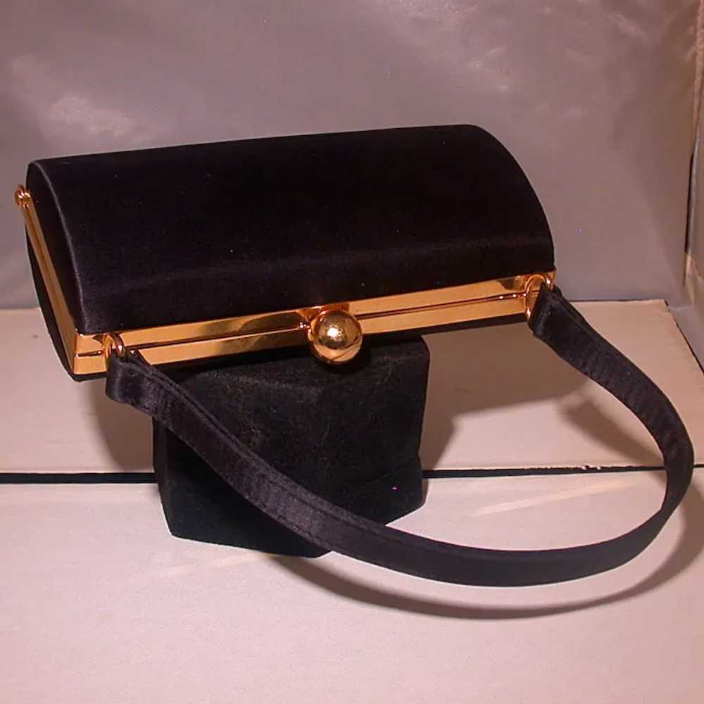 La Regale Black Satin Evening Bag, Vintage, Strap… - image 3