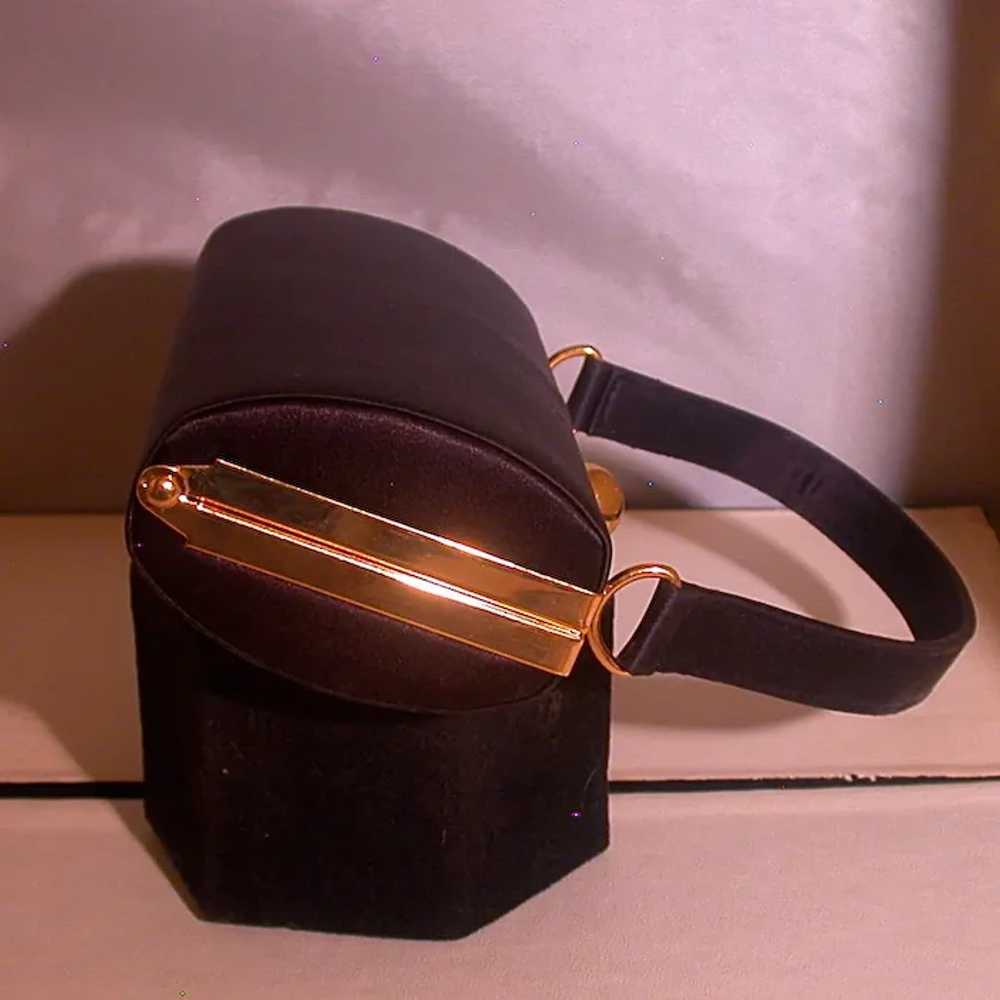 La Regale Black Satin Evening Bag, Vintage, Strap… - image 4