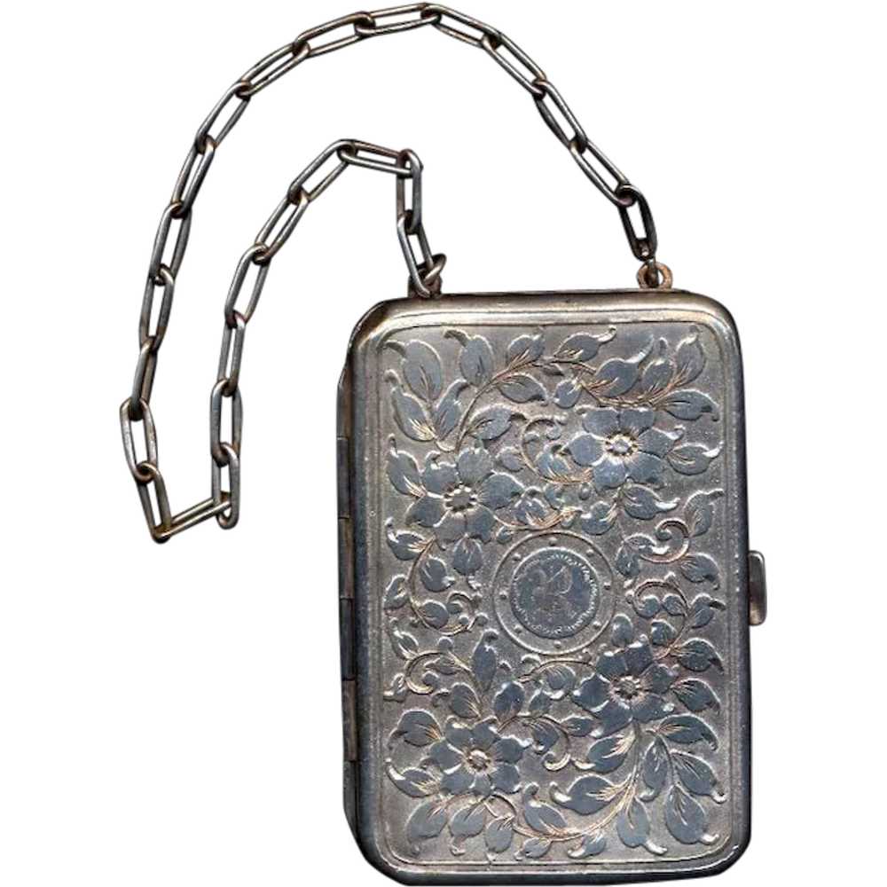 Old Victorian Heavy Silverplate Purse Compact Etc… - image 1