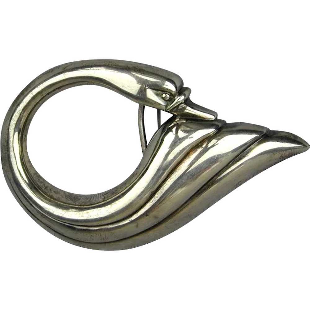Modernist Heavy Sterling Silver Swan Buckle Glori… - image 1