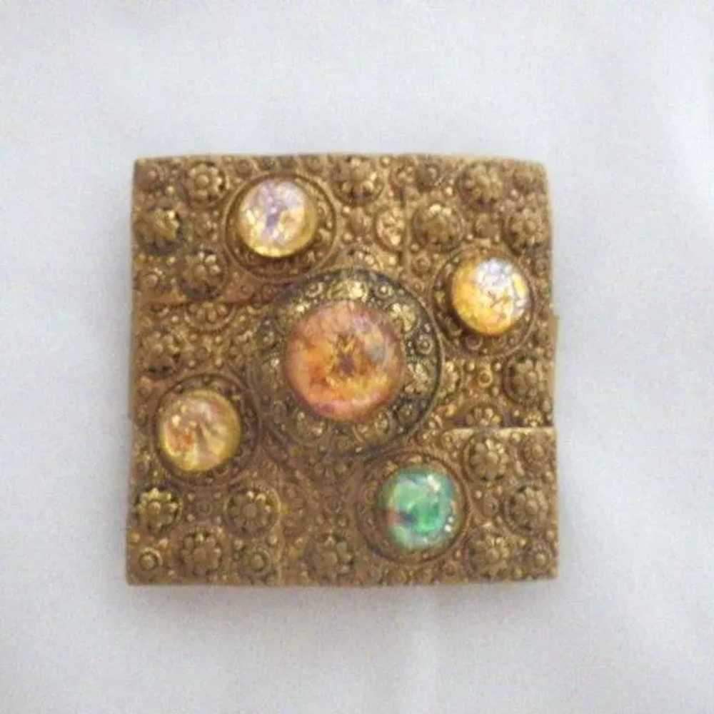 Vintage Belt Buckle with Foiled Glass Cabochons
