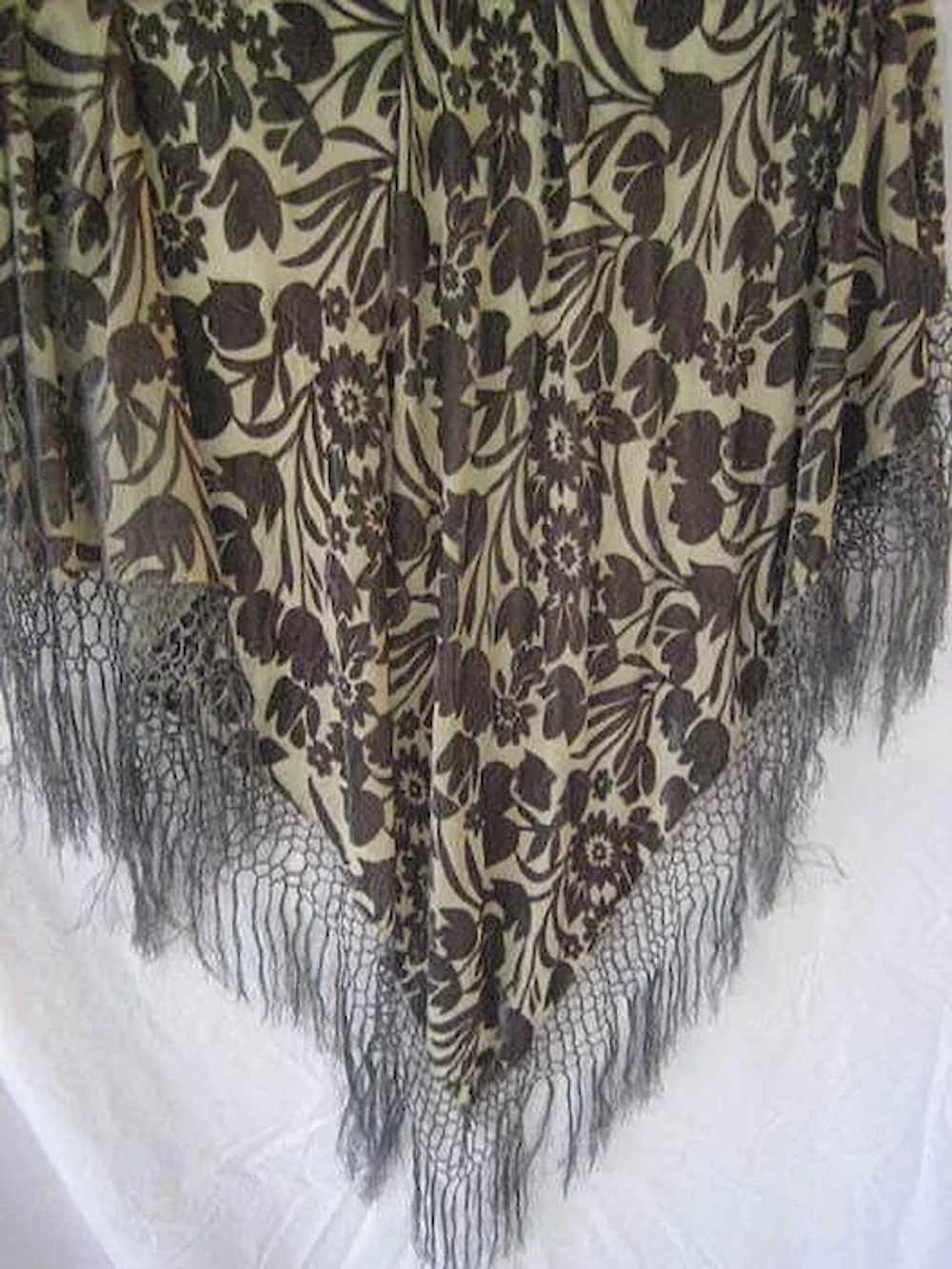 Floral Gray Voided Cut Velvet & Rayon Shawl with … - image 3