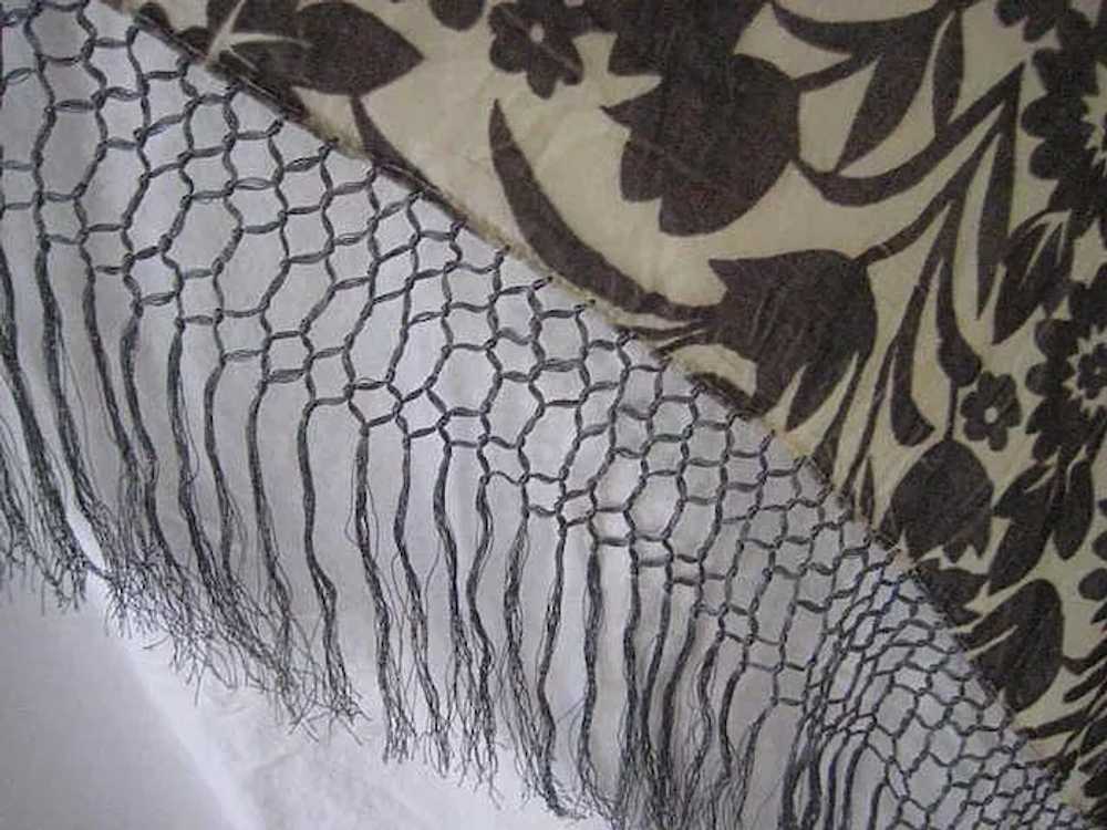 Floral Gray Voided Cut Velvet & Rayon Shawl with … - image 4