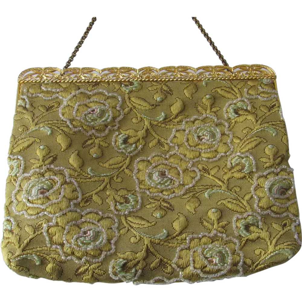 Vintage Delill Gold Embroidered & Beaded Purse - image 1