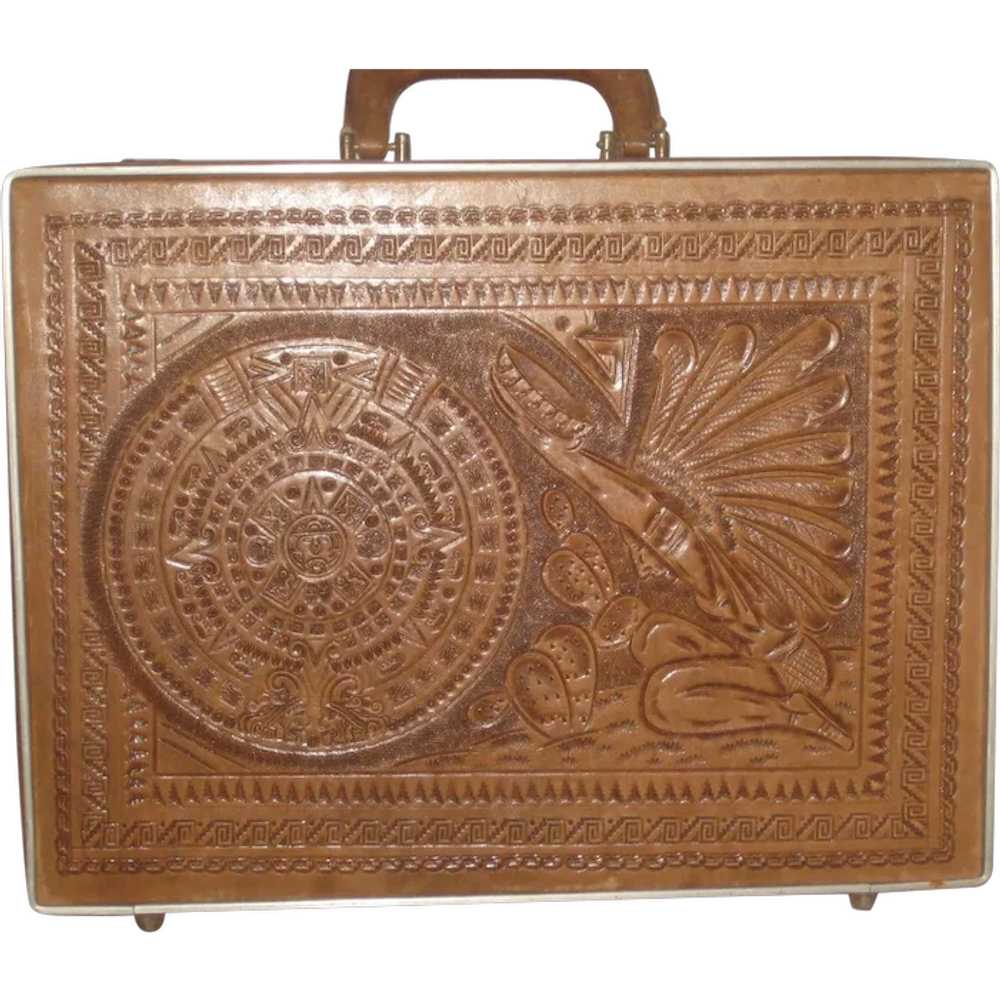 Vintage 1960’s Hand Tooled Mexican Briefcase with… - image 1
