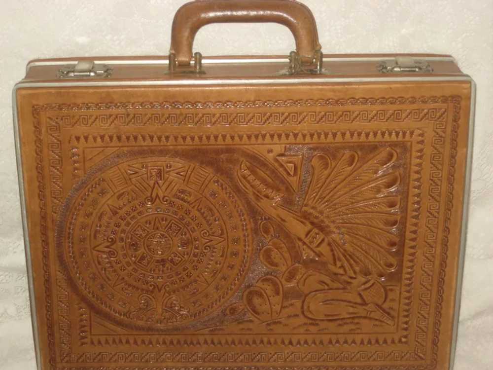 Vintage 1960’s Hand Tooled Mexican Briefcase with… - image 3