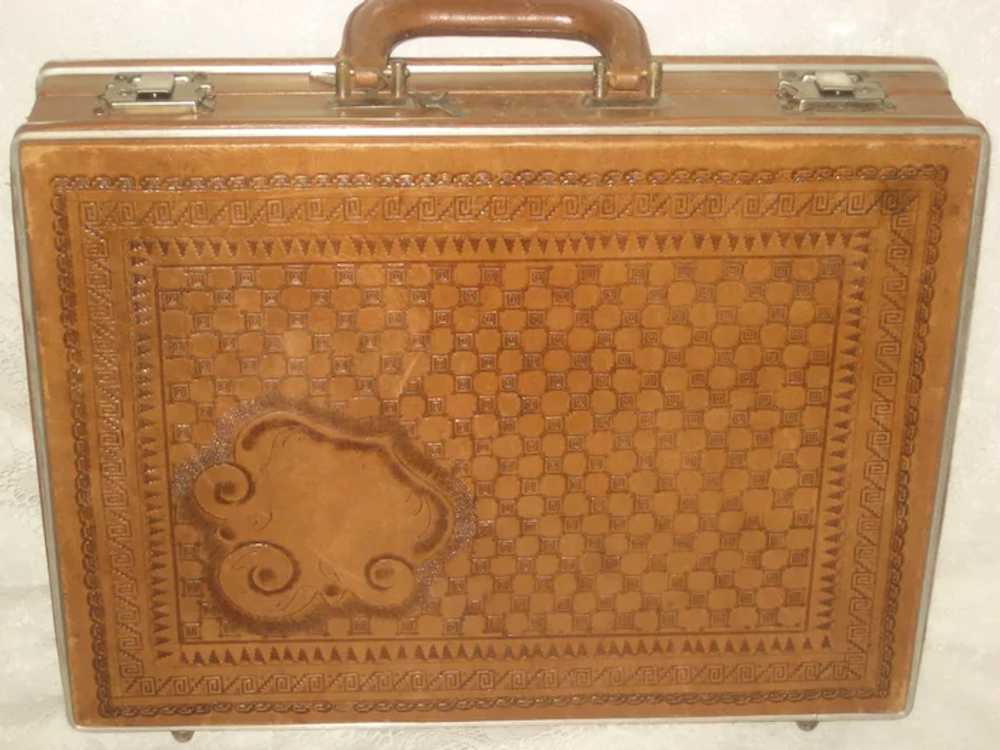 Vintage 1960’s Hand Tooled Mexican Briefcase with… - image 4