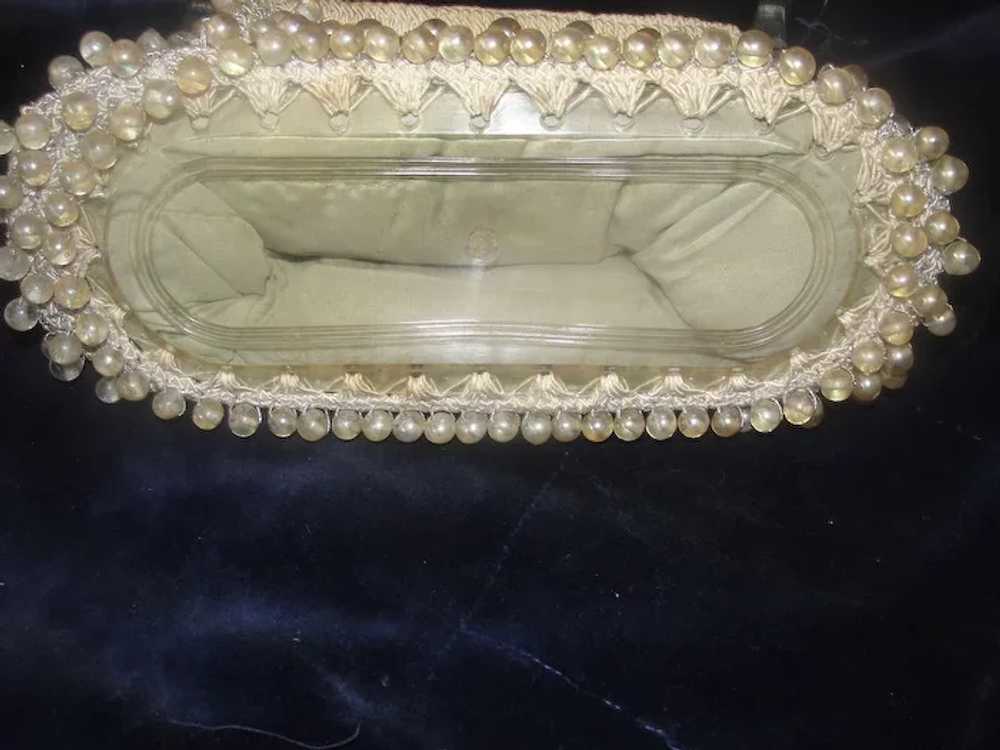 Lucite Handle Crocheted Beaded Handbag - b23 - image 4