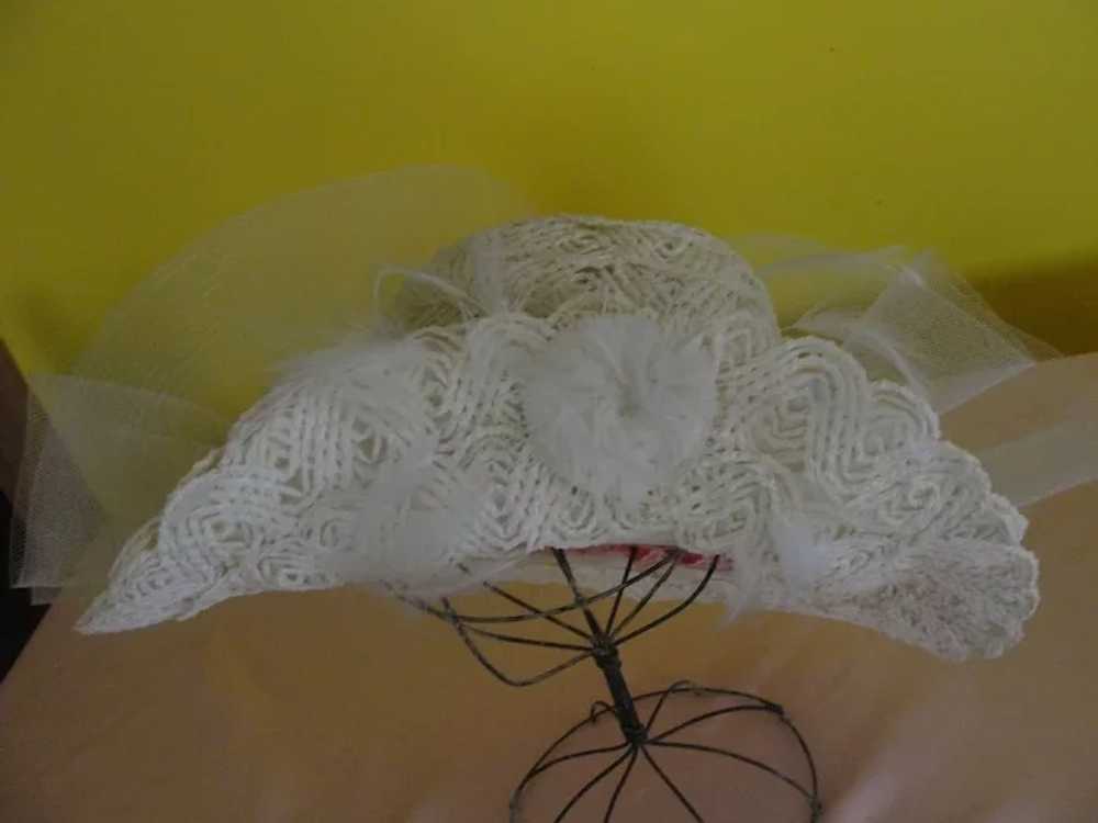 Ivory Straw, Feather and Tulle Hat - bh - image 4