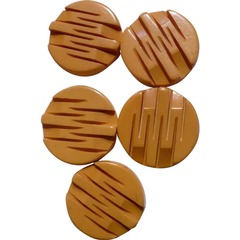 Five Carved Bakelite  Buttons - image 1