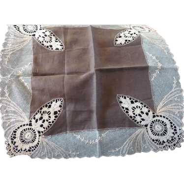 Unusual Brown Lace Handkerchief