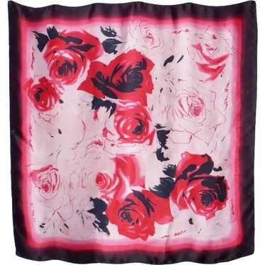 Red Roses Watercolor Print Silk Scarf 1990s - image 1