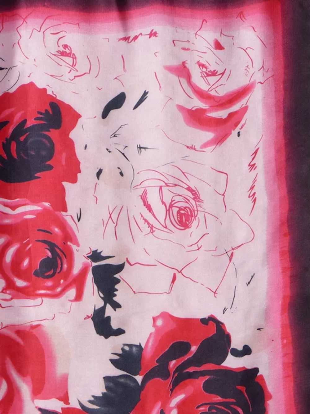 Red Roses Watercolor Print Silk Scarf 1990s - image 2