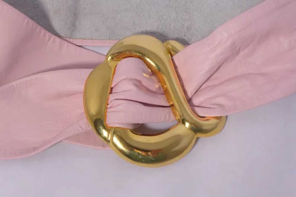 Nan Lewis Large Gold Tone Belt Buckle and Pink Le… - image 4