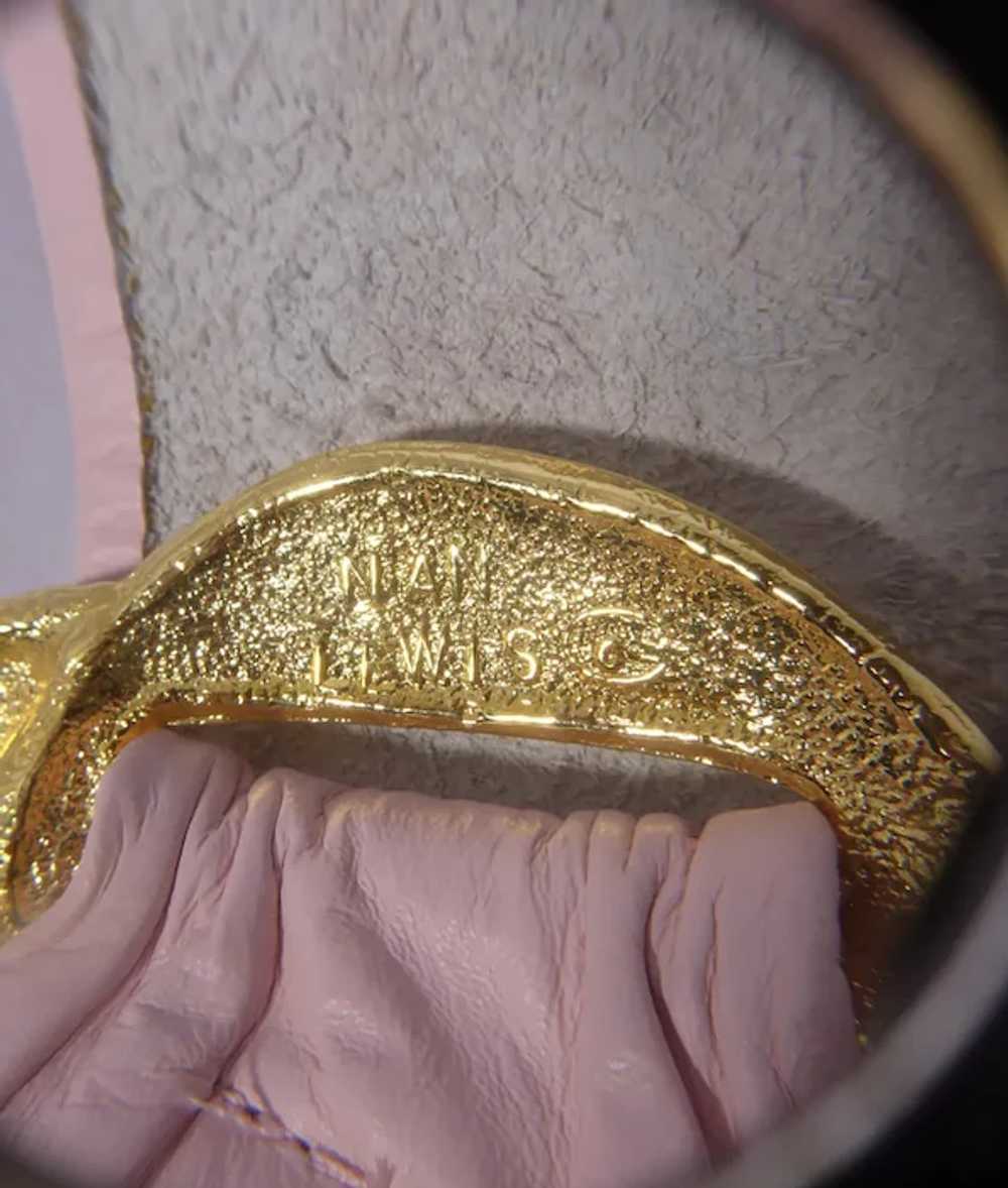 Nan Lewis Large Gold Tone Belt Buckle and Pink Le… - image 8