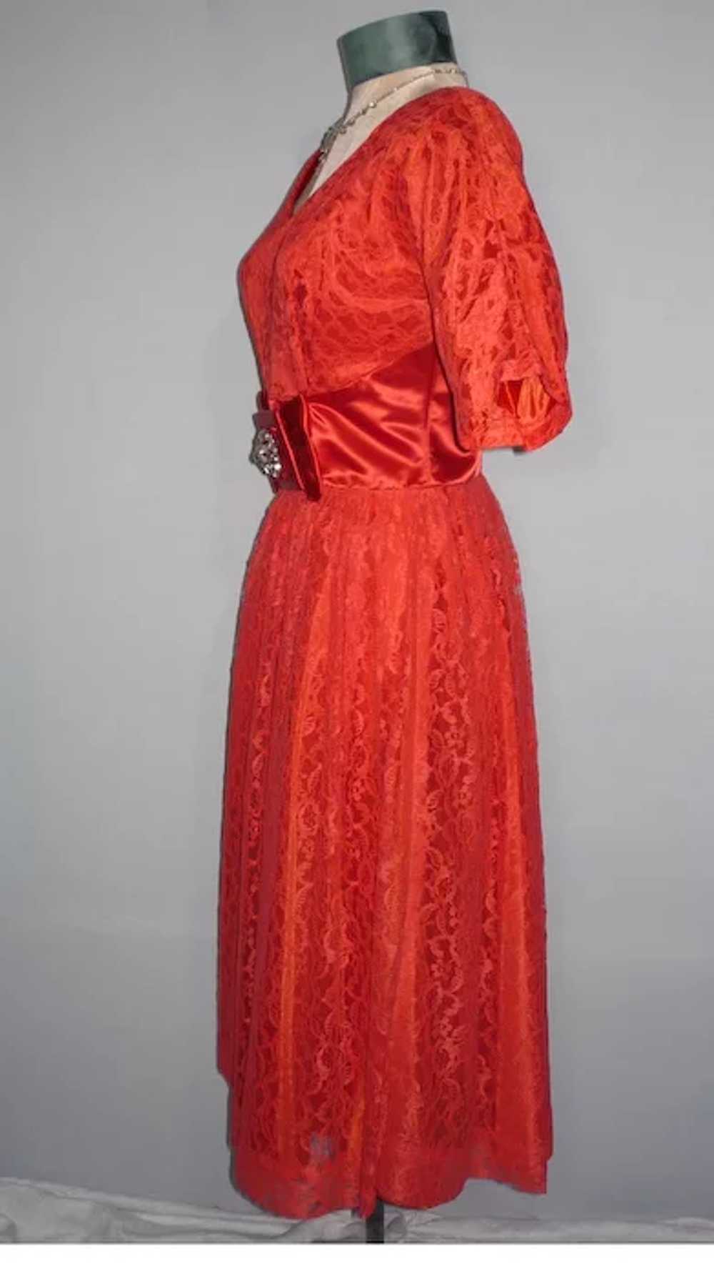 Vintage 1950s Red Chantilly Lace Party Dress - image 2