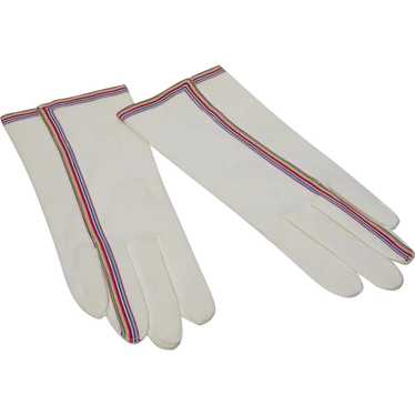 Vintage 1960s Hansen White Cotton Gloves Suede Su… - image 1