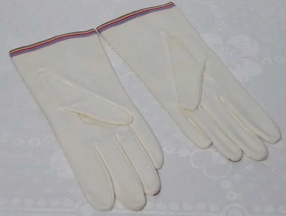 Vintage 1960s Hansen White Cotton Gloves Suede Su… - image 2