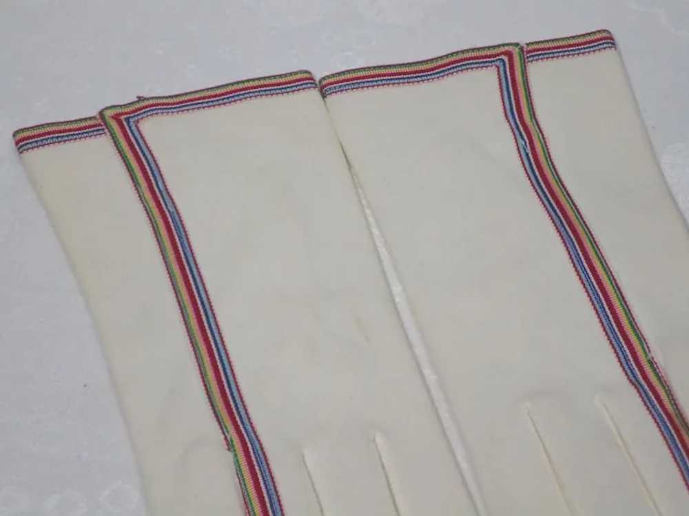 Vintage 1960s Hansen White Cotton Gloves Suede Su… - image 3