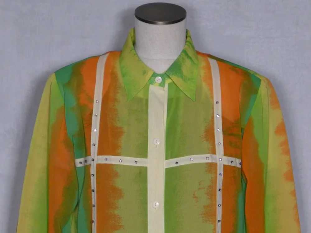 Vintage 1980s Kokomo Tie Dye Print Blouse Bright … - image 5