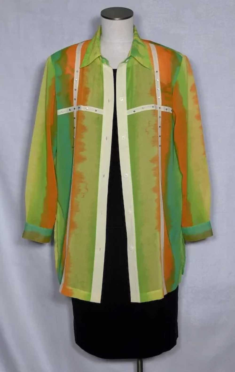 Vintage 1980s Kokomo Tie Dye Print Blouse Bright … - image 8