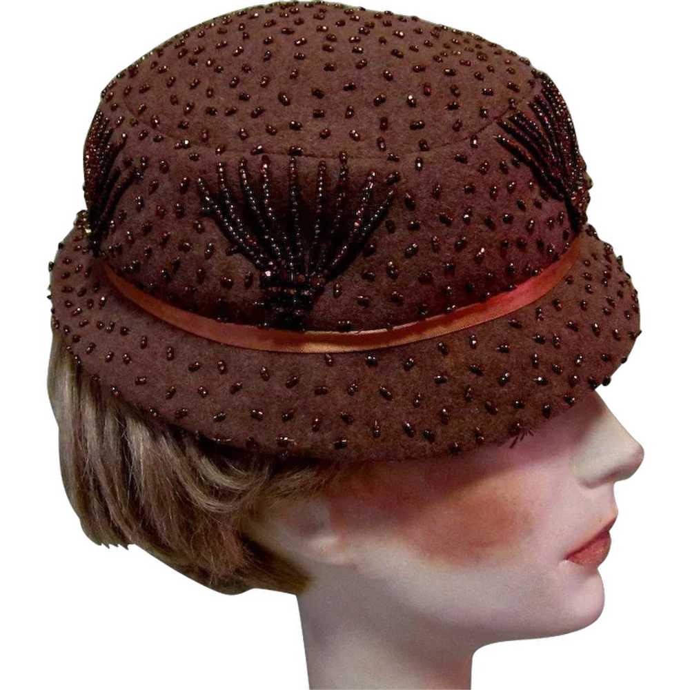 Vintage Beaded Hat, Mallory Wool, 40's / 50's - image 1