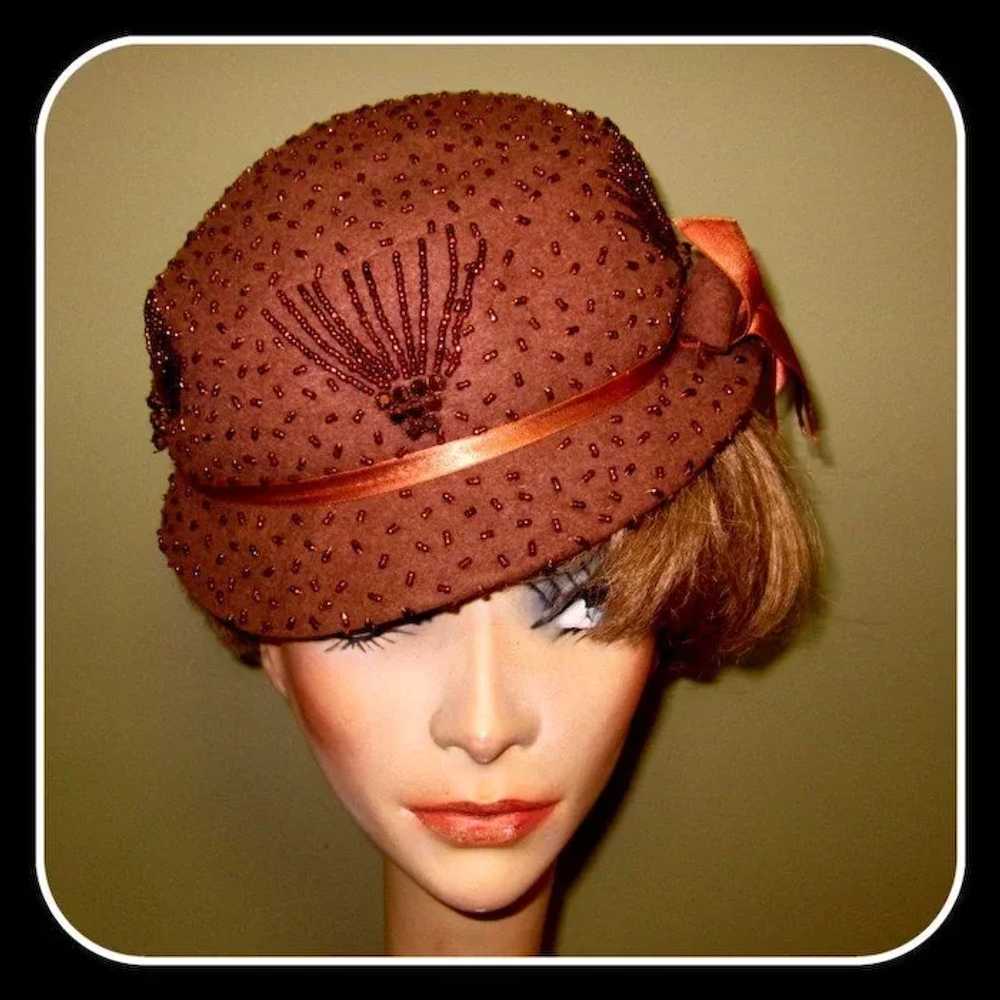 Vintage Beaded Hat, Mallory Wool, 40's / 50's - image 2