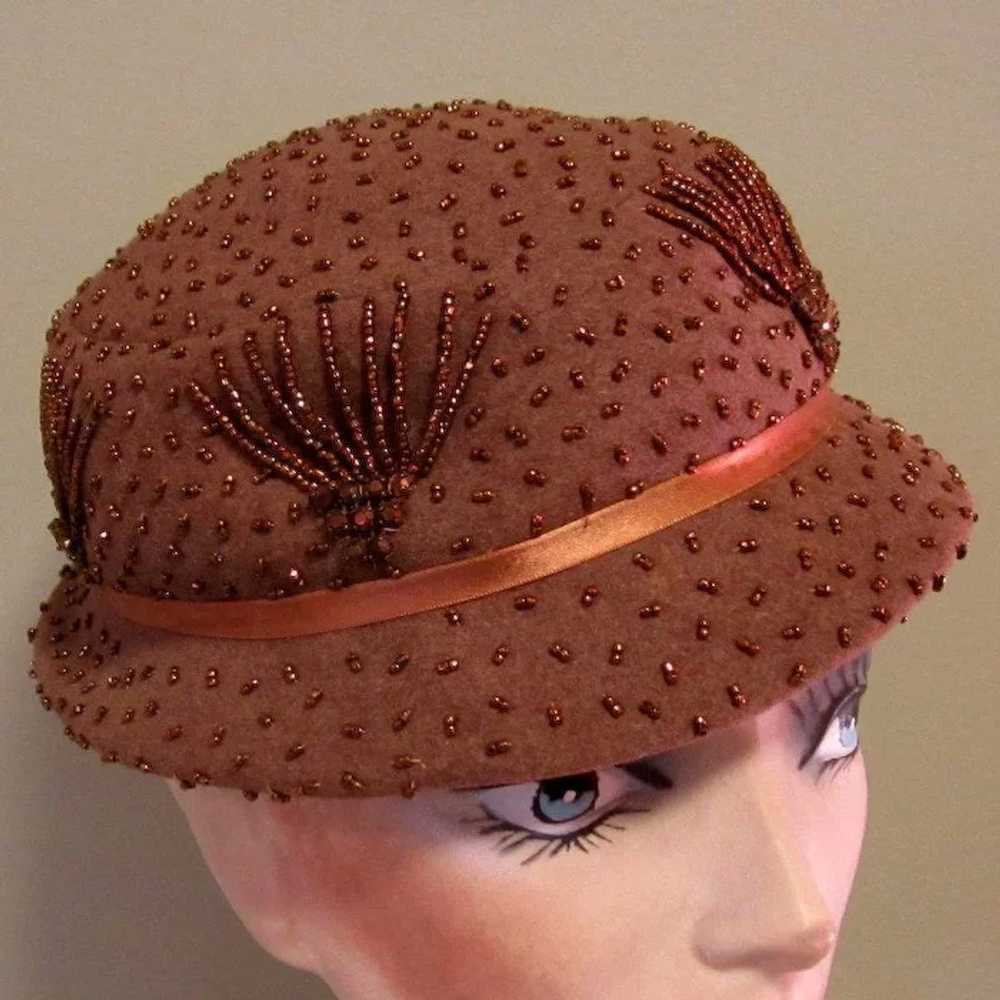 Vintage Beaded Hat, Mallory Wool, 40's / 50's - image 3