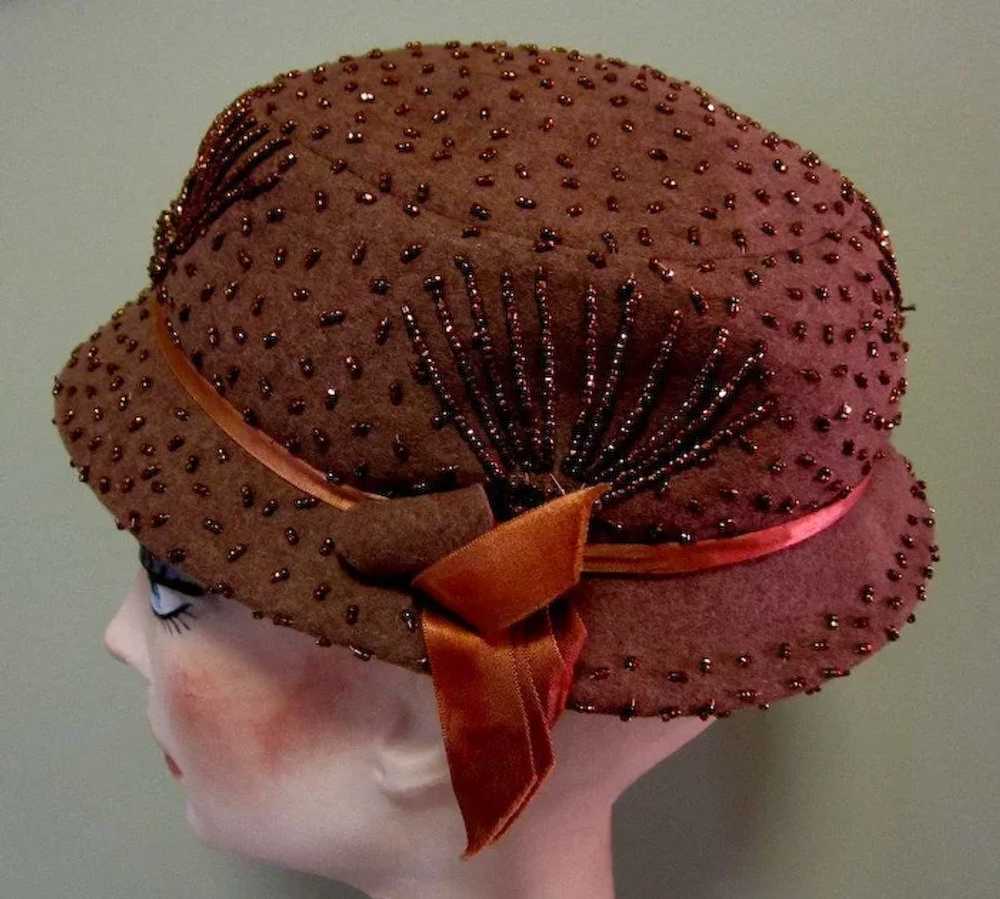 Vintage Beaded Hat, Mallory Wool, 40's / 50's - image 4