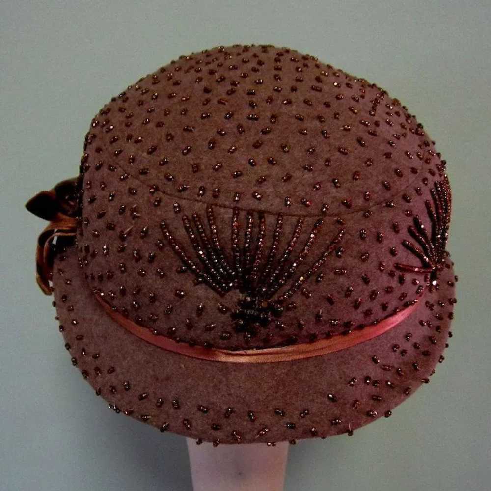 Vintage Beaded Hat, Mallory Wool, 40's / 50's - image 5