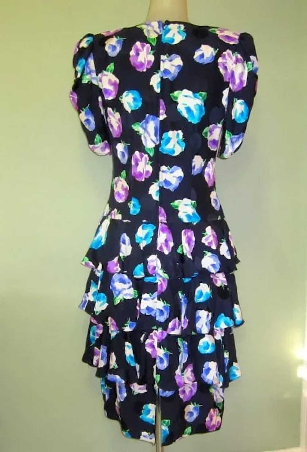 Vintage Silk Dress, Rows of Ruffles, 80’s Designer - image 3