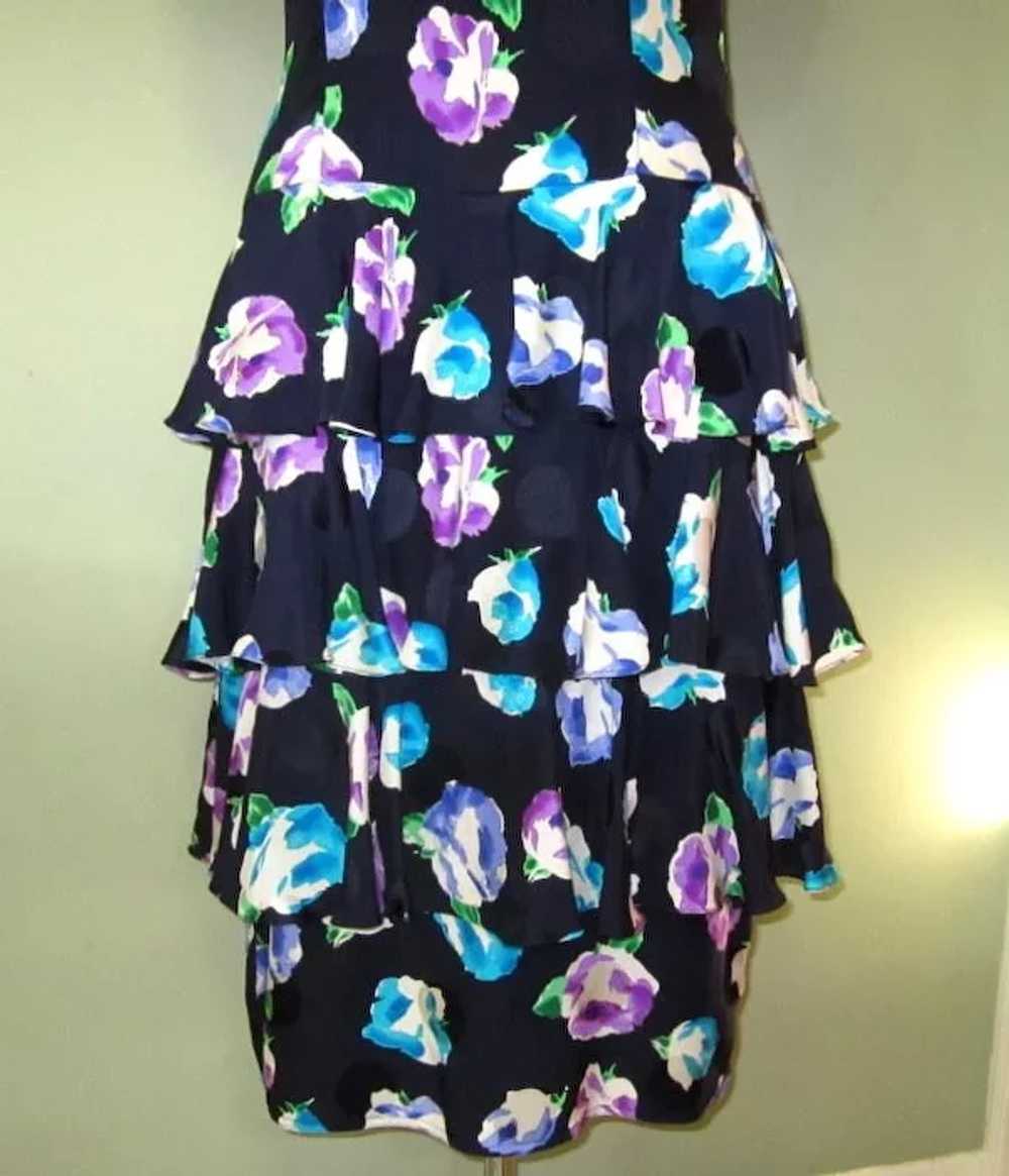 Vintage Silk Dress, Rows of Ruffles, 80’s Designer - image 5