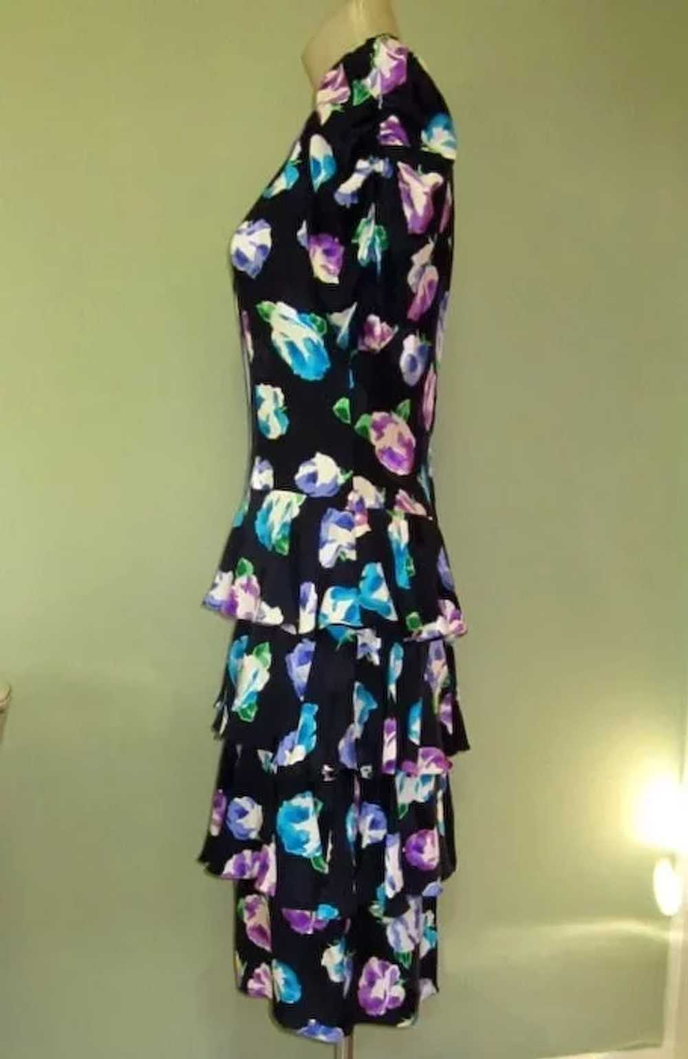 Vintage Silk Dress, Rows of Ruffles, 80’s Designer - image 6