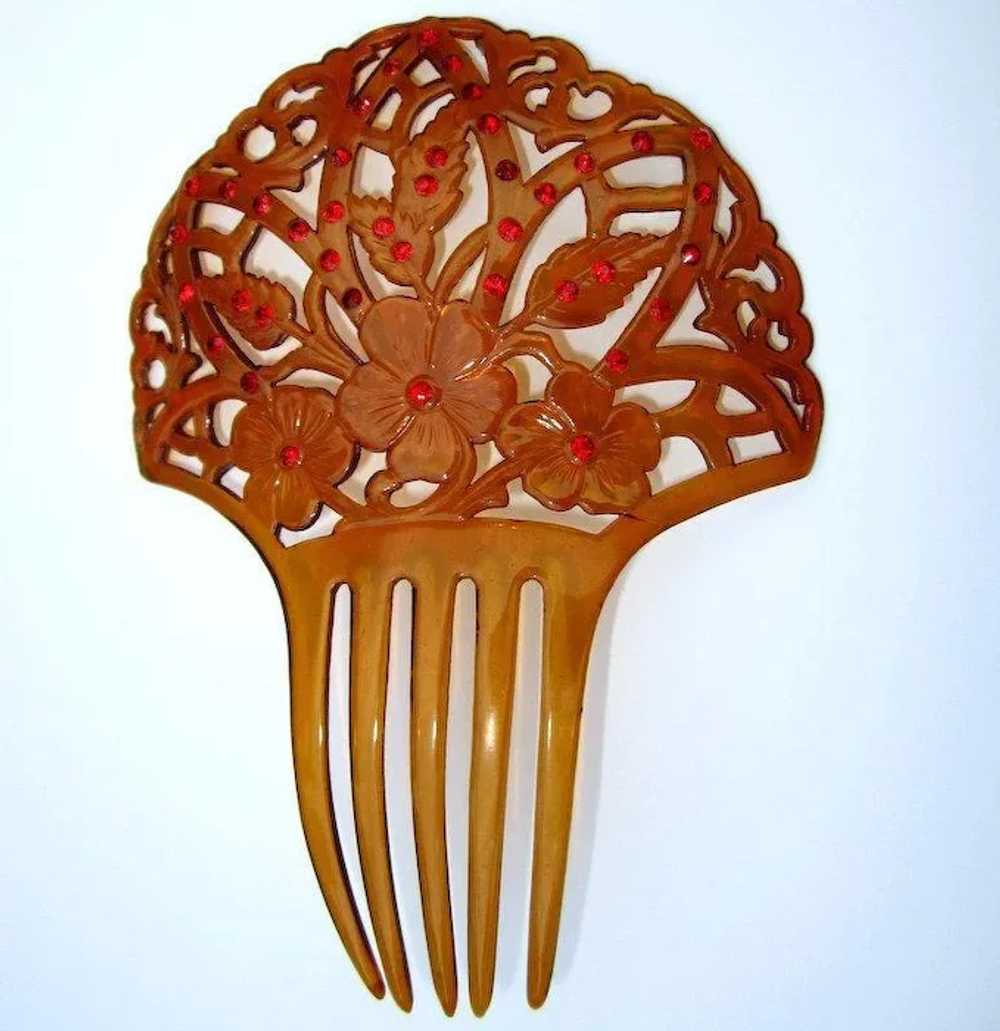 Celluloid Rhinestone Mantilla Hair Comb, Vintage - image 2