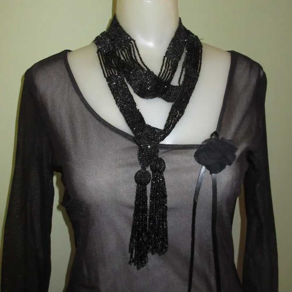 Vintage Black Mesh Blouse, Rose & Leather - image 5