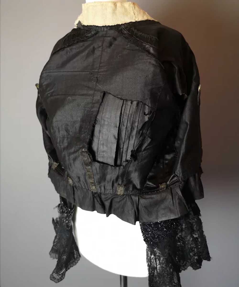 Victorian black satin blouse, cream lace, jet bead - image 11