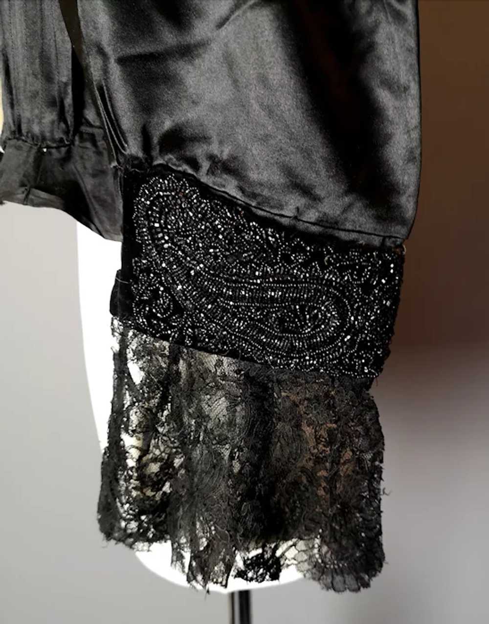 Victorian black satin blouse, cream lace, jet bead - image 6