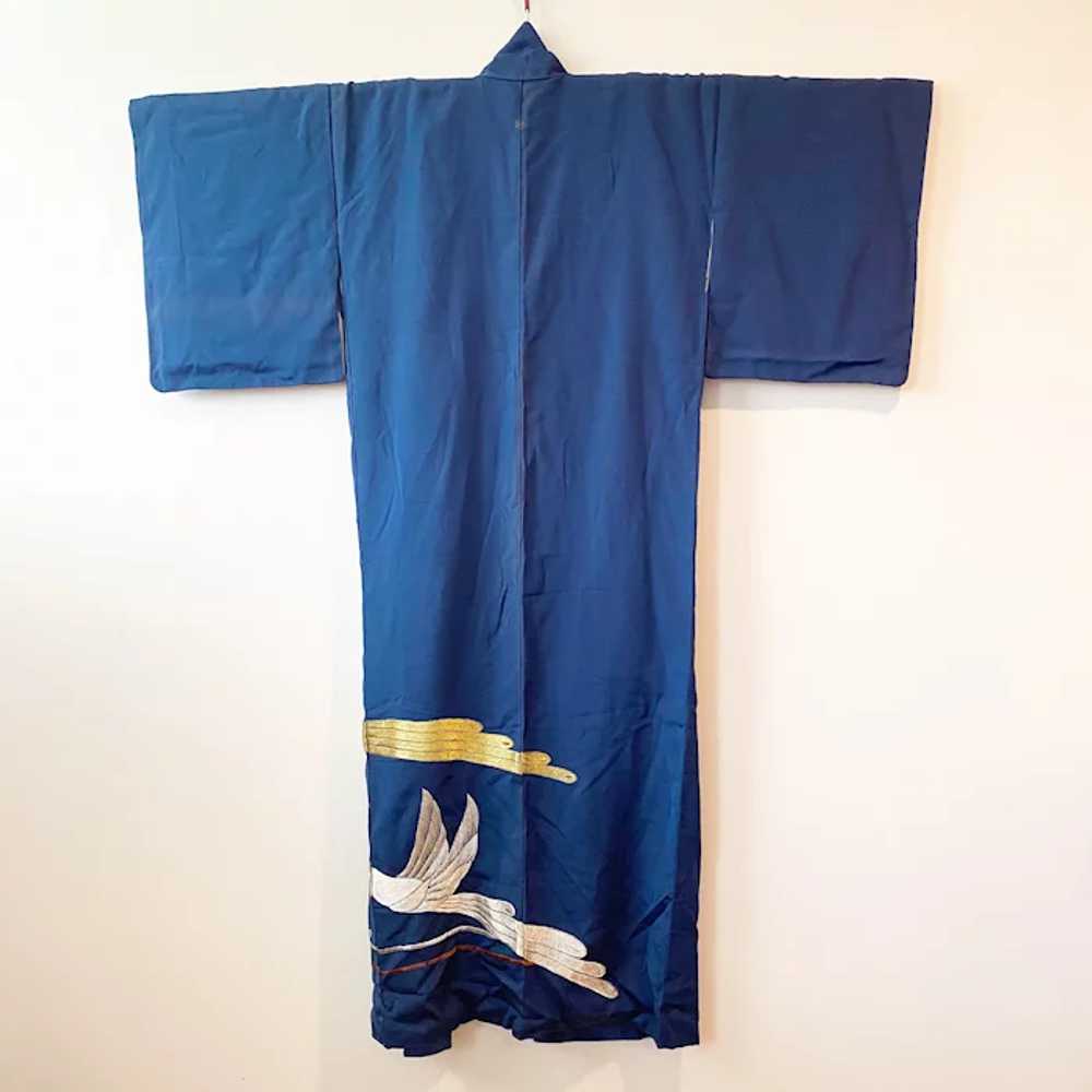 K1.5 Vintage kimono in navy silk with a metallic … - image 2