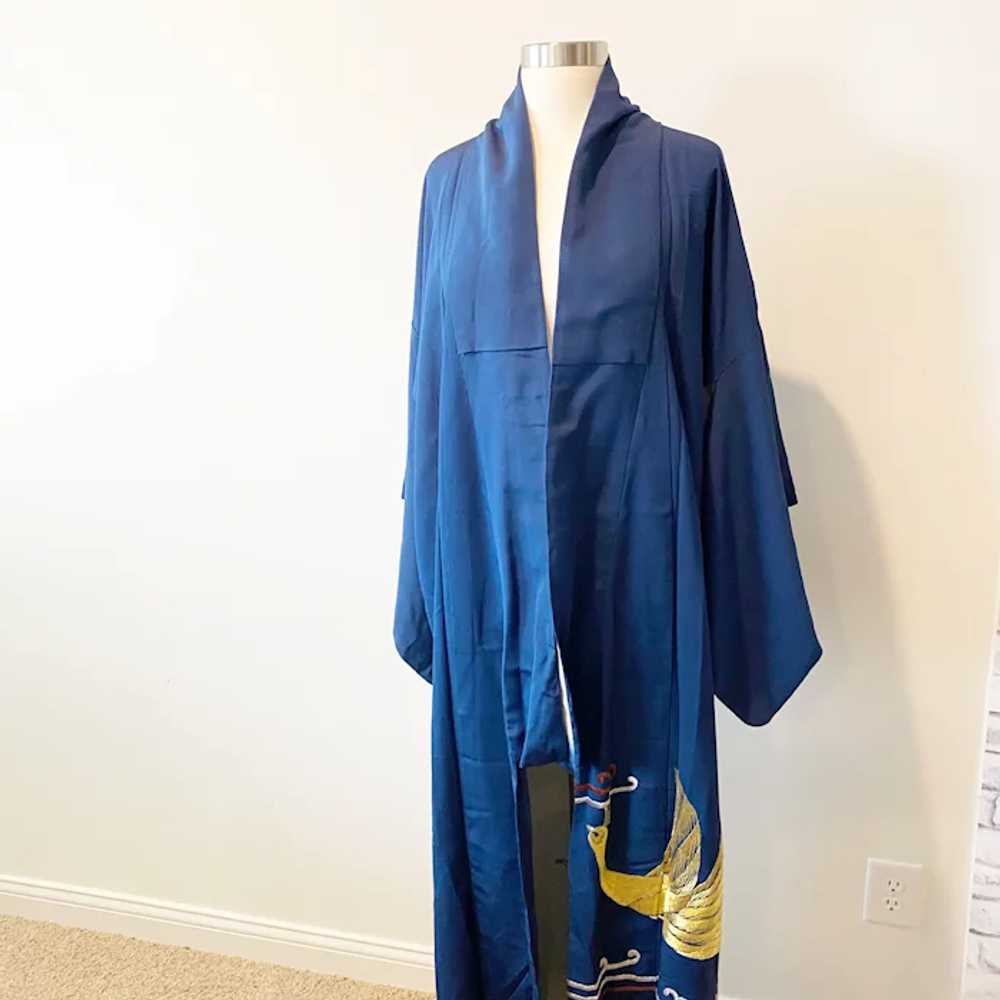 K1.5 Vintage kimono in navy silk with a metallic … - image 5