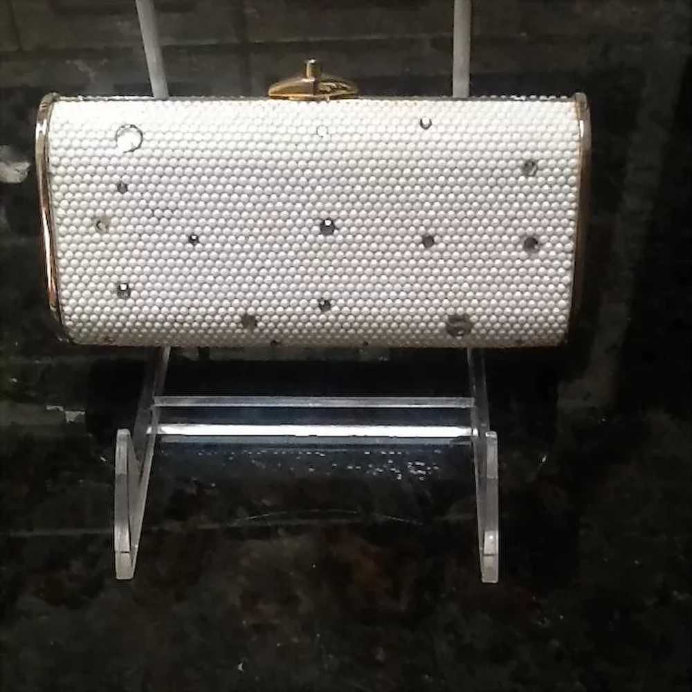 Vintage Judith Leiber White Crystal Minaudiere wi… - image 2