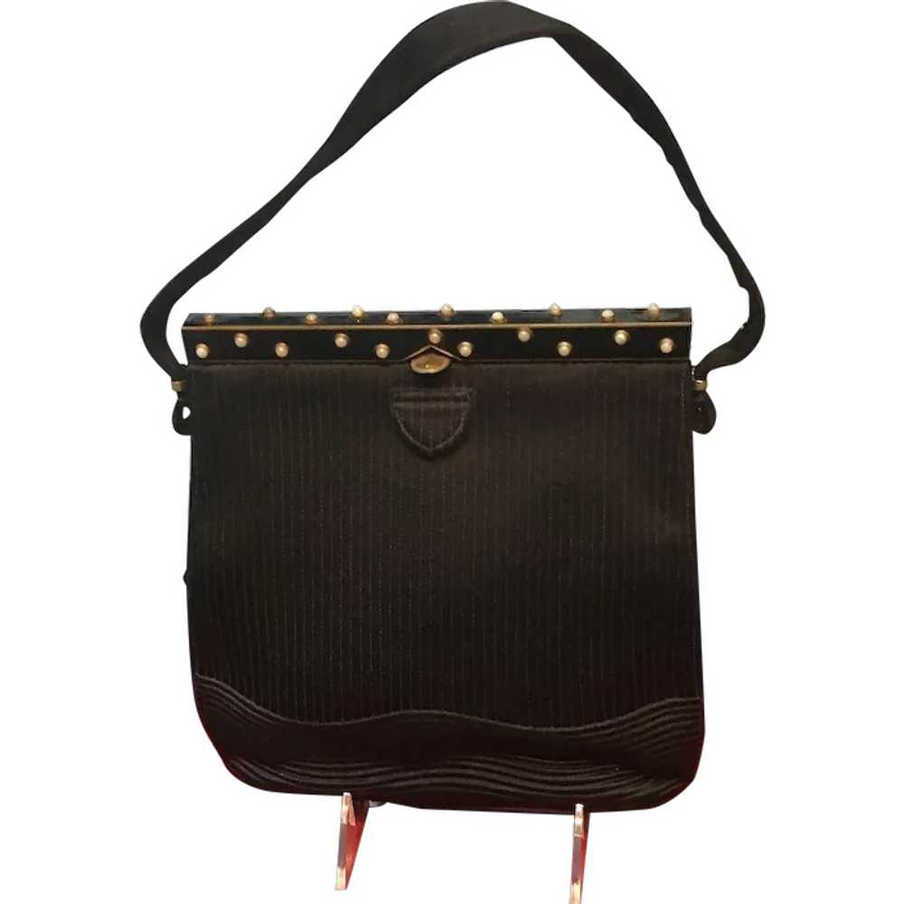 Vintage French Silk Handbag with Enameling and Fa… - image 1