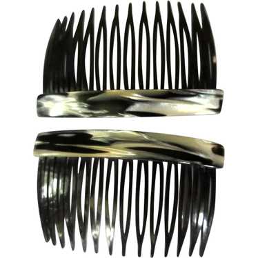 Vintage Hair Combs, Black & White Marbled, 1980's - image 1
