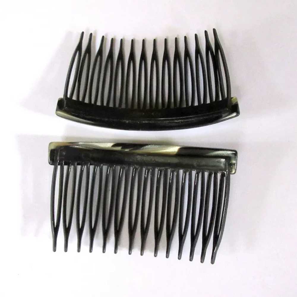 Vintage Hair Combs, Black & White Marbled, 1980's - image 2