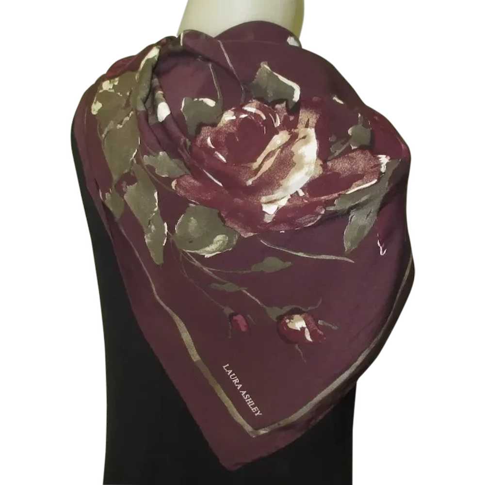 Vintage Laura Ashley Scarf, Silk Floral, Roses, 3… - image 1