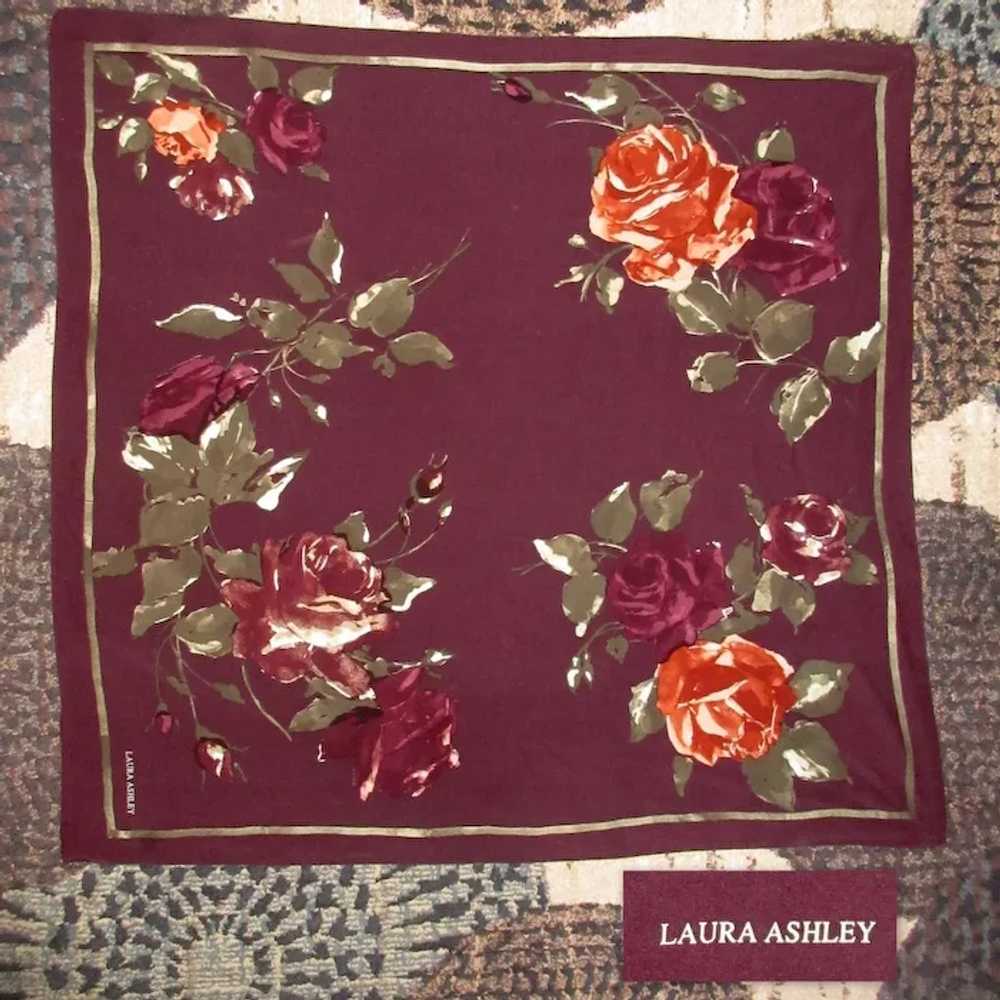 Vintage Laura Ashley Scarf, Silk Floral, Roses, 3… - image 4
