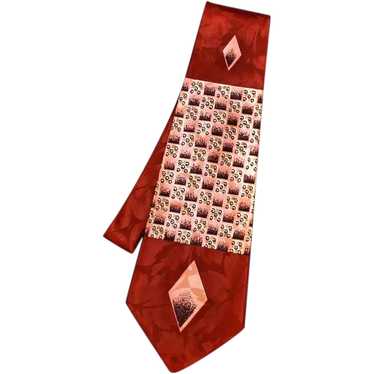 4 1/2" Wide Hand Made 1940s Silky Tie GEOMETRIC D… - image 1