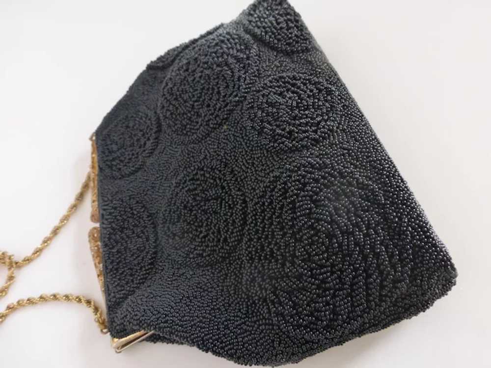 Vintage 1960's Black Beaded Purse w Filigreed Fra… - image 5