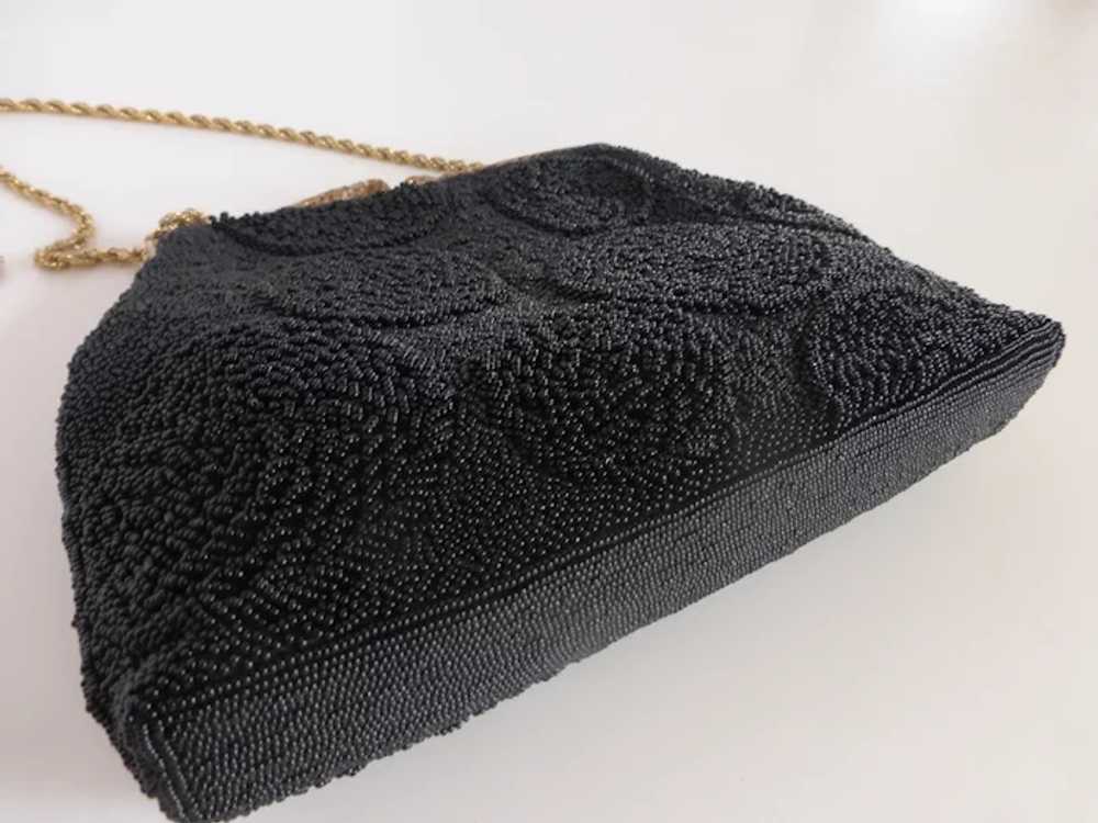 Vintage 1960's Black Beaded Purse w Filigreed Fra… - image 6